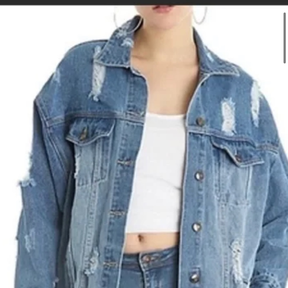 La la Anthony distressed jean jacket